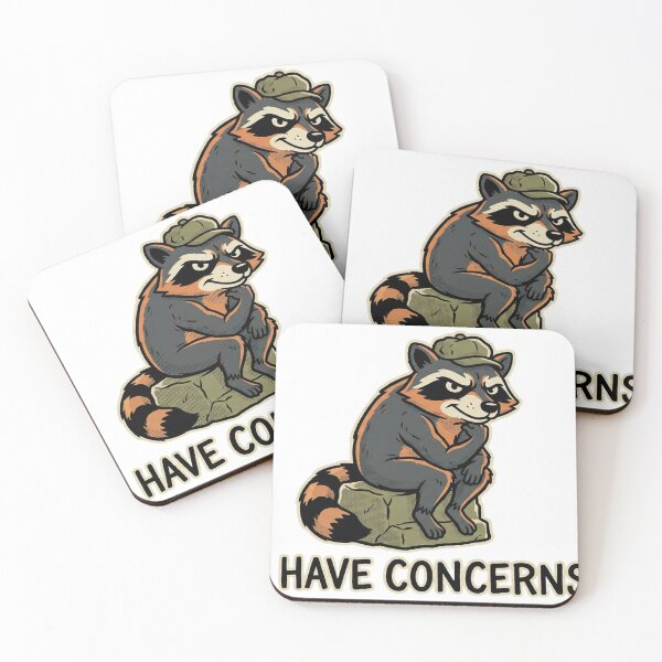 Item preview, I Have Concerns Funny Skeptical Raccoon Retro Vintage Cartoon designed and sold by Deadpan Decor.