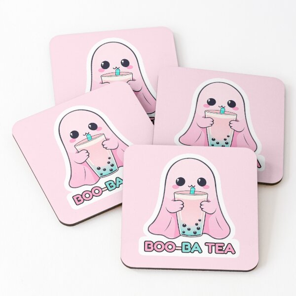 Item preview, Boo-ba Tea: Kawaii Pink Ghost Drinking Boba designed and sold by Whimsy & Whisker.