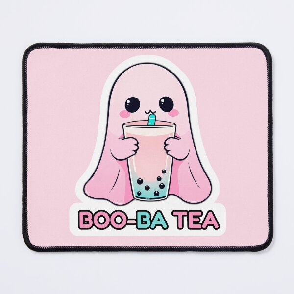 Item preview, Boo-ba Tea: Kawaii Pink Ghost Drinking Boba designed and sold by Whimsy & Whisker.