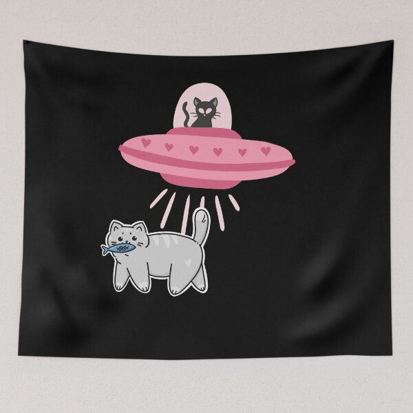 Item preview, Kawaii Fishing Cat Alien UFO Abduction Gift designed and sold by StaticMood.