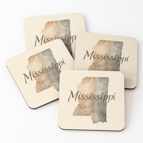Item preview, Mississippi map in watercolor with elegant script design designed and sold by Rue Market.