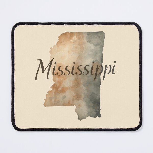 Item preview, Mississippi map in watercolor with elegant script design designed and sold by Rue Market.