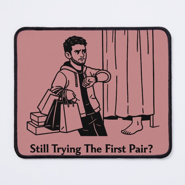 Item preview, Still Trying The First Pair? – Funny Gay Couple Fitting Room Wait (LGBTQ+ Line Art) designed and sold by Elando1212.
