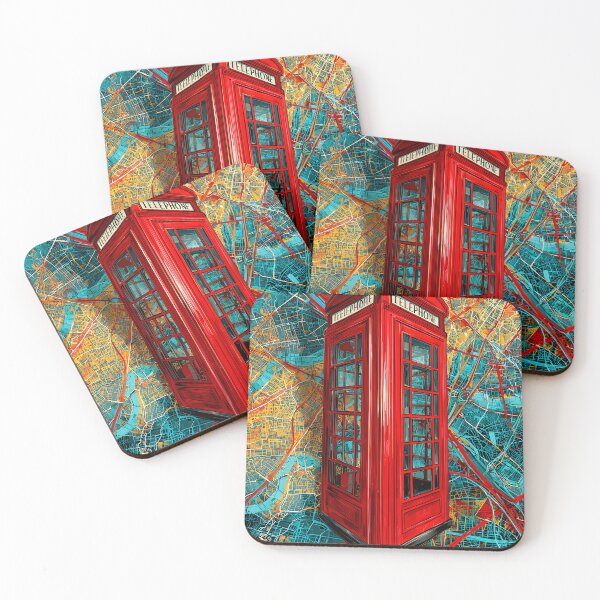 Item preview, Travel poster of London with Vintage Red Telephone Box Over City Map Background designed and sold by Artessie.