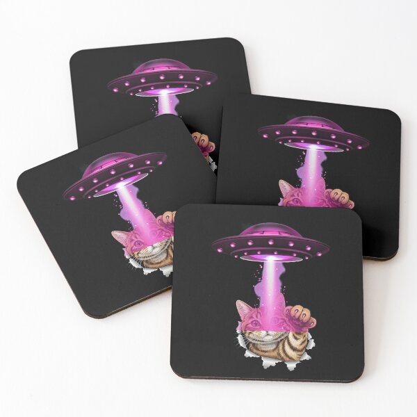 Item preview, Kawaii Fishing Cat Alien UFO Abduction Illustration designed and sold by StaticMood.