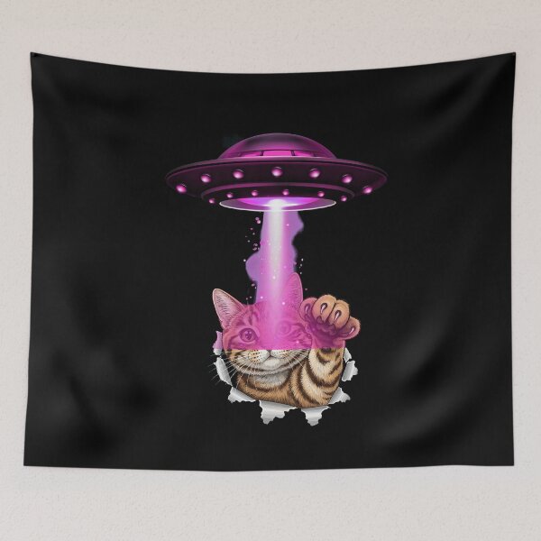 Item preview, Kawaii Fishing Cat Alien UFO Abduction Illustration designed and sold by StaticMood.