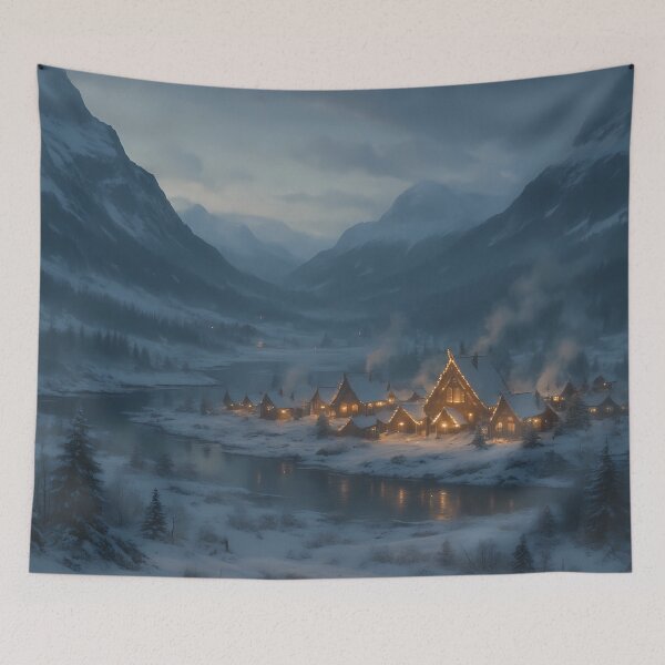 Item preview, Viking Christmas Village in Winter Valley – Nordic Holiday Landscape designed and sold by NorseDrip.