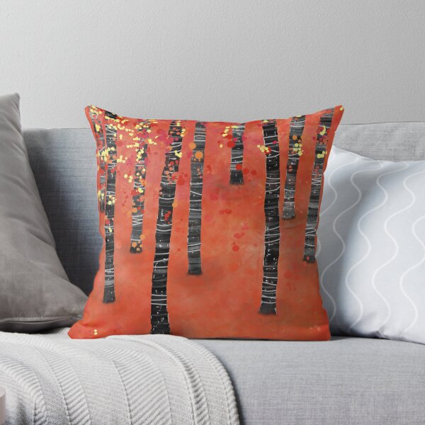 Birches - Autumn Woodland Abstract Landscape Throw Pillow