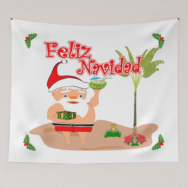 Item preview, Feliz Navidad with Santa at the beach enjoying a tropical holidays designed and sold by Verle-art.