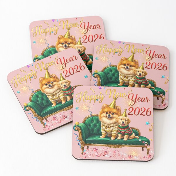 Item preview, Cute Pomeranian & Golden Retriever Puppy Green Sofa New Year 2026 | Elegant Cozy Party designed and sold by E-SarnEdge.