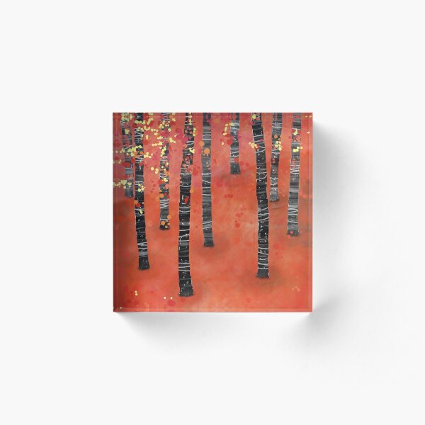 Birches - Autumn Woodland Abstract Landscape Acrylic Block