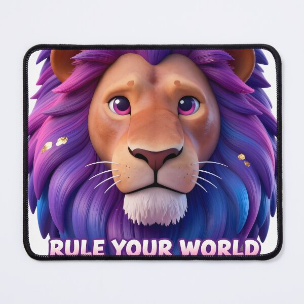 Aperçu de l'œuvre “Rule Your World” – 3D Pop Art Lion Portrait with Violet, Magenta & Electric Blue Mane créée et vendue par MagicalArch.