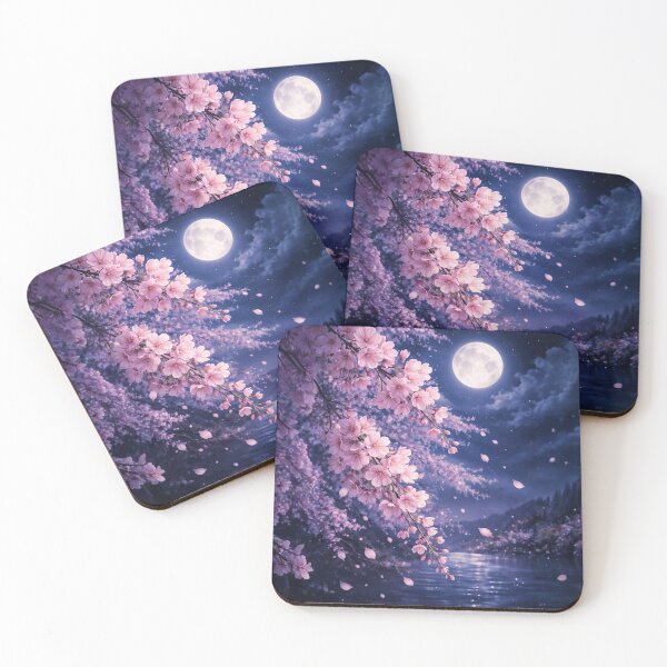 Item preview, Moonlit Japanese Cherry Blossom Night Sakura Aesthetic Art designed and sold by ArcanePrintsxo.