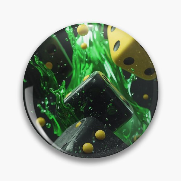 Item preview, Abstract Floating Dice 3D Art – Black Yellow Dice with Green Energy Splash CGI Render designed and sold by Impact-Art.