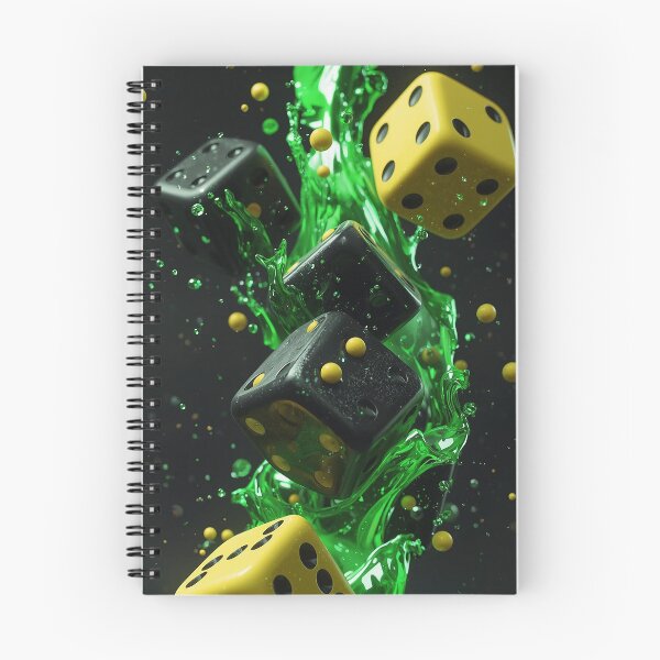 Item preview, Abstract Floating Dice 3D Art – Black Yellow Dice with Green Energy Splash CGI Render designed and sold by Impact-Art.