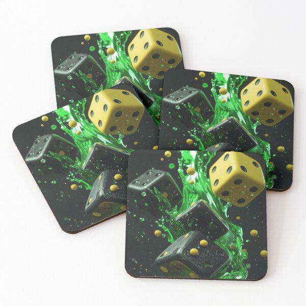Item preview, Abstract Floating Dice 3D Art – Black Yellow Dice with Green Energy Splash CGI Render designed and sold by Impact-Art.