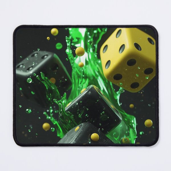 Item preview, Abstract Floating Dice 3D Art – Black Yellow Dice with Green Energy Splash CGI Render designed and sold by Impact-Art.