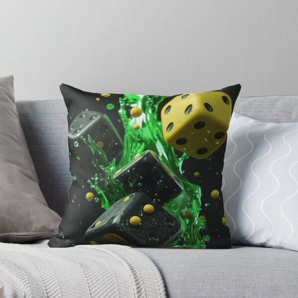 Item preview, Abstract Floating Dice 3D Art – Black Yellow Dice with Green Energy Splash CGI Render designed and sold by Impact-Art.