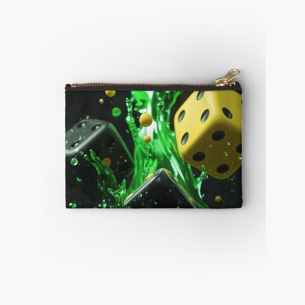 Item preview, Abstract Floating Dice 3D Art – Black Yellow Dice with Green Energy Splash CGI Render designed and sold by Impact-Art.