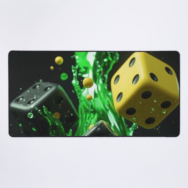 Item preview, Abstract Floating Dice 3D Art – Black Yellow Dice with Green Energy Splash CGI Render designed and sold by Impact-Art.