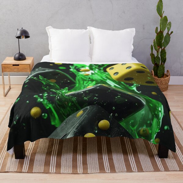 Item preview, Abstract Floating Dice 3D Art – Black Yellow Dice with Green Energy Splash CGI Render designed and sold by Impact-Art.