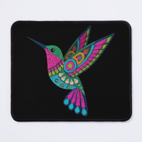 Item preview, Vibrant Mexican Embroidered Hummingbird — Floral Textile Art designed and sold by Ahau Designs.