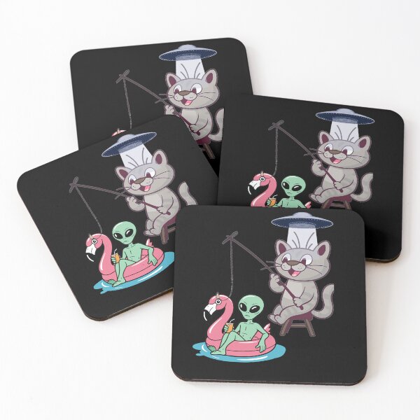 Item preview, Kawaii Fishing Cat Alien UFO Abduction Illustration designed and sold by StaticMood.
