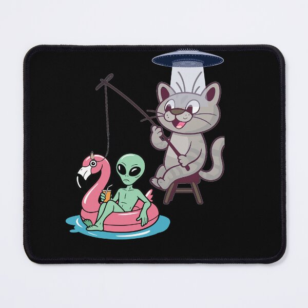 Item preview, Kawaii Fishing Cat Alien UFO Abduction Illustration designed and sold by StaticMood.