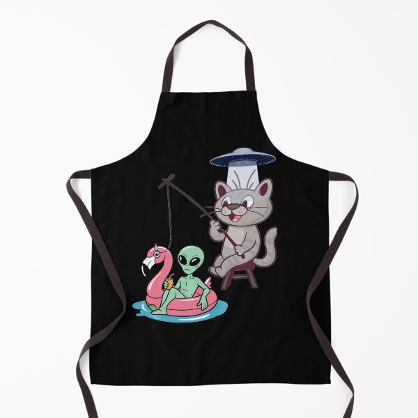 Item preview, Kawaii Fishing Cat Alien UFO Abduction Illustration designed and sold by StaticMood.
