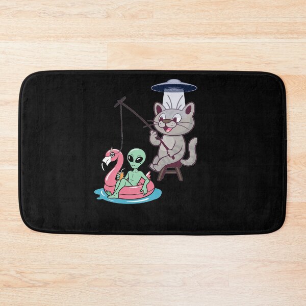 Item preview, Kawaii Fishing Cat Alien UFO Abduction Illustration designed and sold by StaticMood.