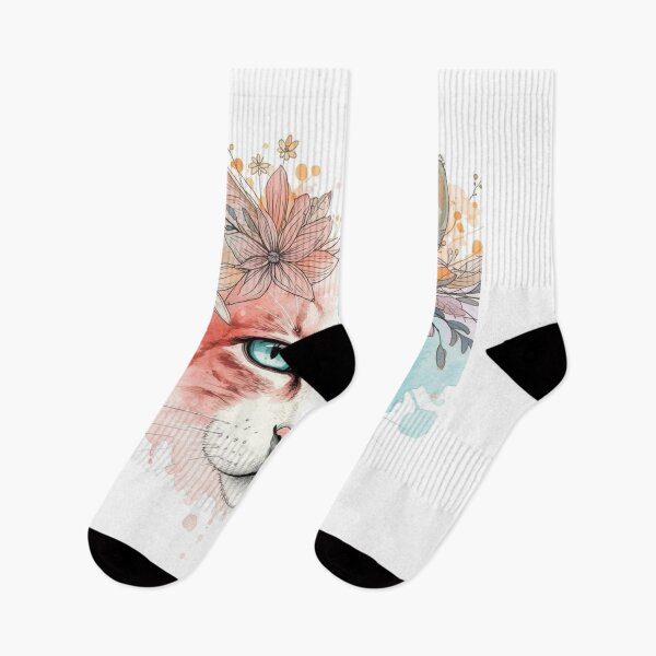 Item preview, Floral Split Face Cat – Pastel Watercolor Feline Art designed and sold by Matty69TeeS.
