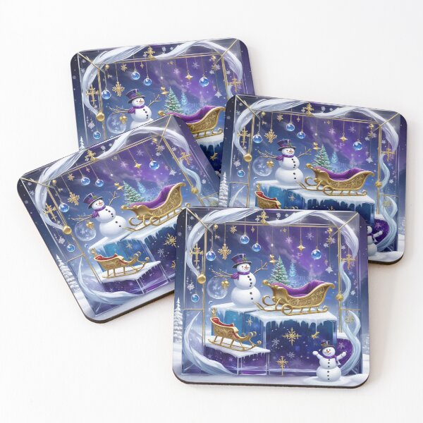 Item preview, Snowmen Inside Glass Box With Golden Sleigh's And Blue Ornaments designed and sold by Melantari Vizuns.
