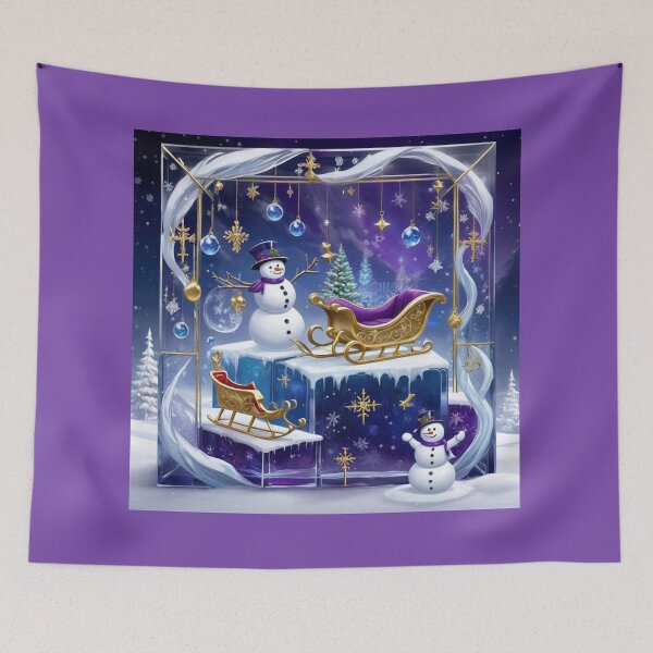 Item preview, Snowmen Inside Glass Box With Golden Sleigh's And Blue Ornaments designed and sold by Melantari Vizuns.