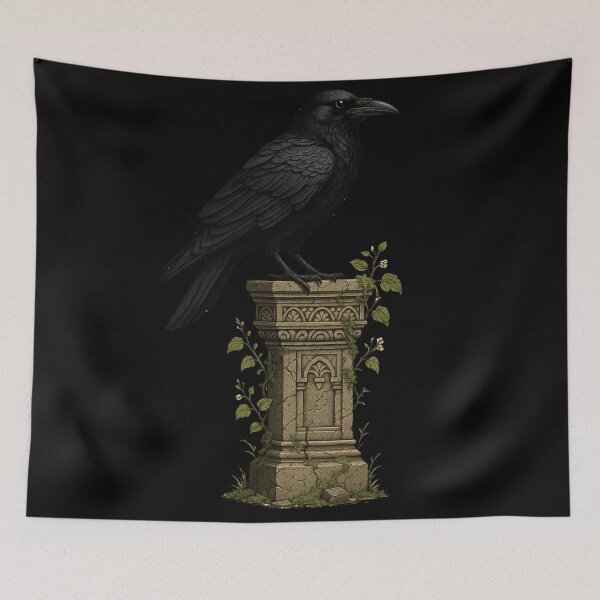 Item preview, Gothic Raven on Stone Pillar – Dark Crow Symbol designed and sold by Mouraludia.