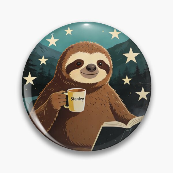 Item preview, Silly Sloth Lofi Beats Vintage Poster Art | Retro Aesthetic Reading Sloth with Stanley Mug | Cozy Cabin Vibe designed and sold by Cherrydora.