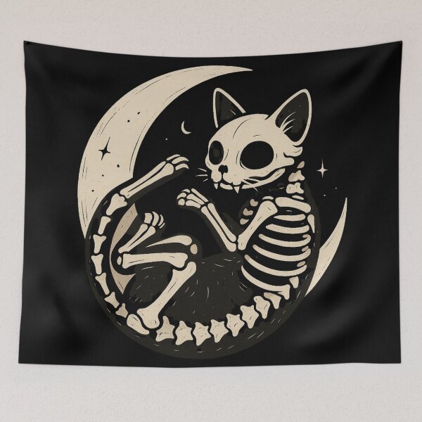 Item preview, Gothic Skeleton Cat Curled in Crescent Moon – Dark Cute Aesthetic designed and sold by Mouraludia.