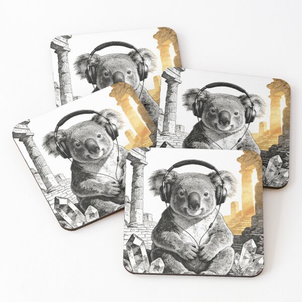 Item preview, Vintage Koala with Headphones Engraving | Ancient Ruins Crystal Lo-Fi Aesthetic Art designed and sold by Cherrydora.