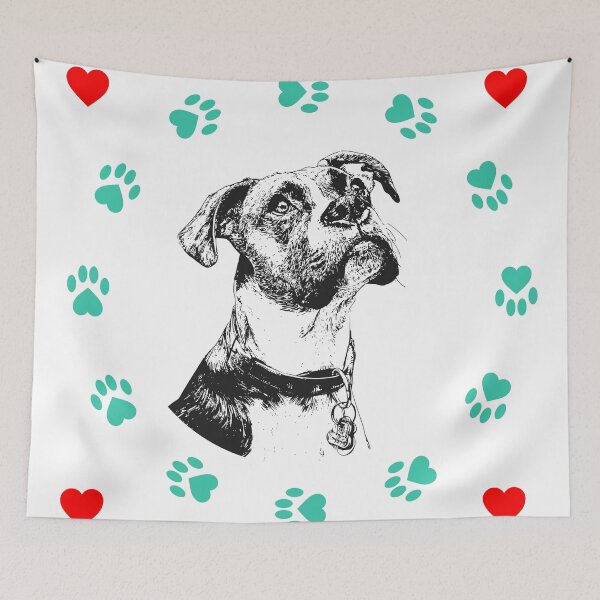 Item preview, Boxer Dog Portrait with Paw Prints and Hearts designed and sold by WayOutWorks.