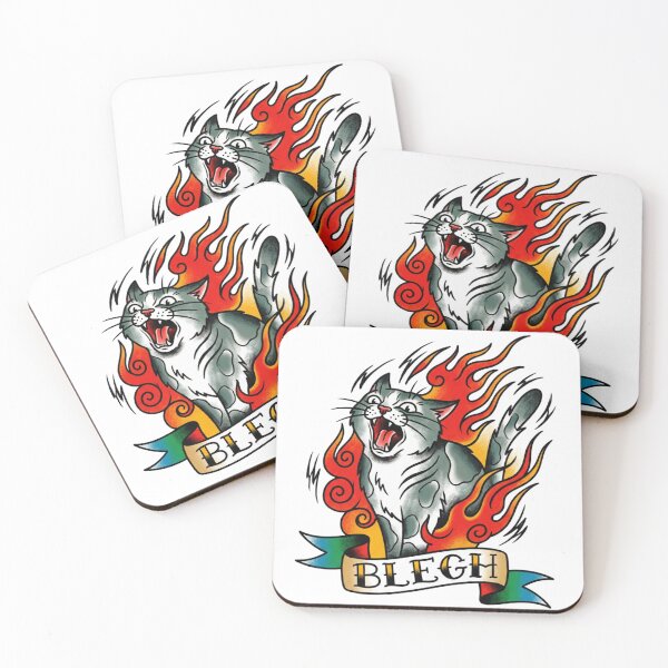 Item preview, Blegh Cat – Screaming Flame Tattoo Flash Art designed and sold by fernwehbindery.