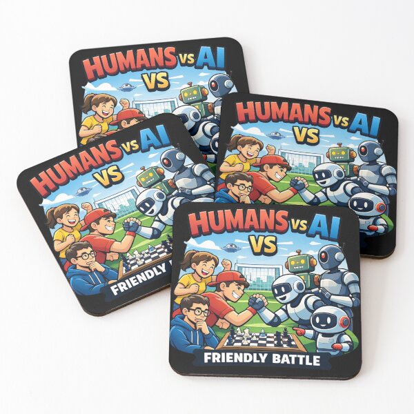 Item preview, Friendly Humans vs AI – Cartoon Competition Illustration designed and sold by ArminGreen.