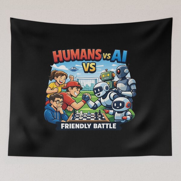Item preview, Friendly Humans vs AI – Cartoon Competition Illustration designed and sold by ArminGreen.