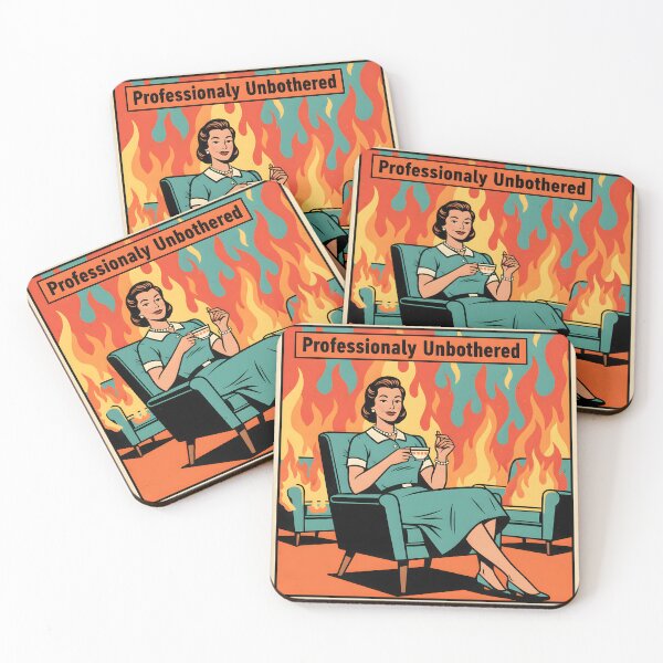 Item preview, Retro Woman Drinking Tea in a Room on Fire designed and sold by homydesign.