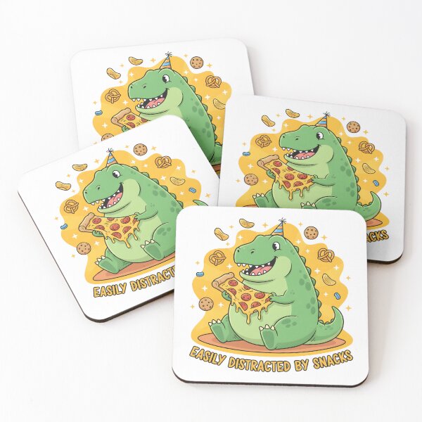 Item preview, Adorable Cartoon Dinosaur Eating Pizza with Snacks designed and sold by homydesign.
