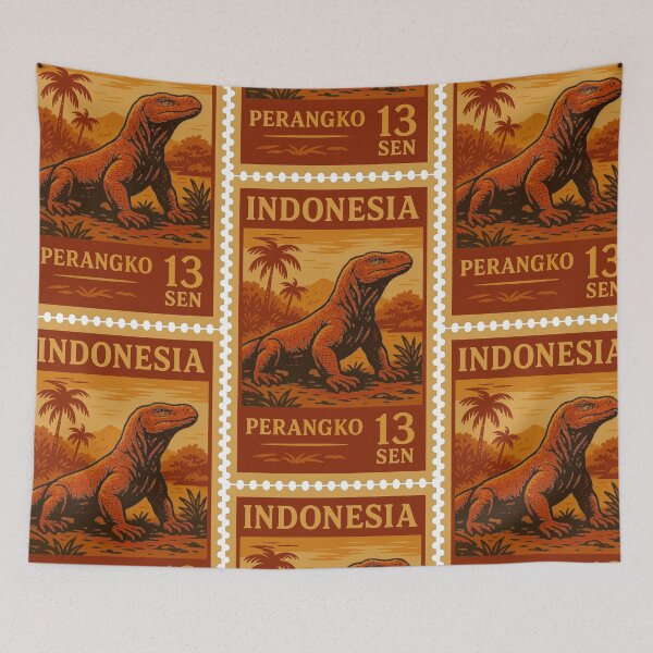 Item preview, Indonesia Vintage Postage Stamp – Komodo Dragon Retro Travel Art designed and sold by Travellerz.