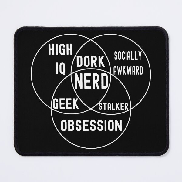 Item preview, Funny Nerdy Venn Diagram High IQ, Obsession, Socially Awkward Nerd White Text designed and sold by MathWare MathClips.