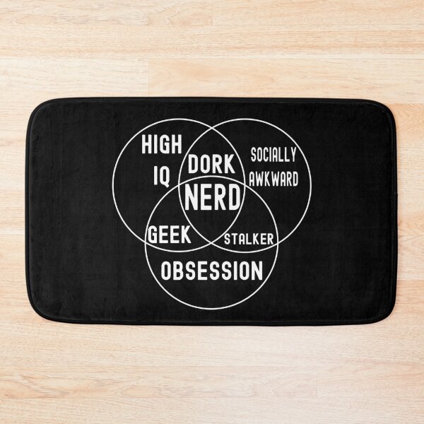 Item preview, Funny Nerdy Venn Diagram High IQ, Obsession, Socially Awkward Nerd White Text designed and sold by MathWare MathClips.