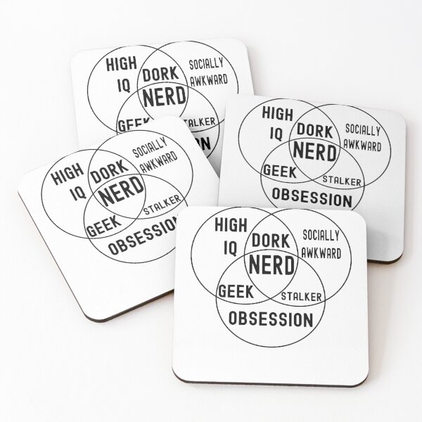 Item preview, Funny Nerdy Venn Diagram High IQ, Obsession, Socially Awkward Nerd Black Text designed and sold by MathWare MathClips.