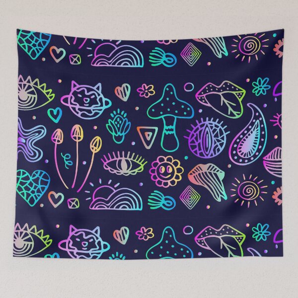 Item preview, Line neon psychedelic doodle hand drawn illustration designed and sold by OM-lova.