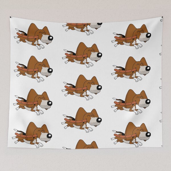 Item preview, Funny Dog Stealing Sausages - Cute Cartoon Puppy Running Away with Sausage Chain. Illustration. designed and sold by Eric Sintès.