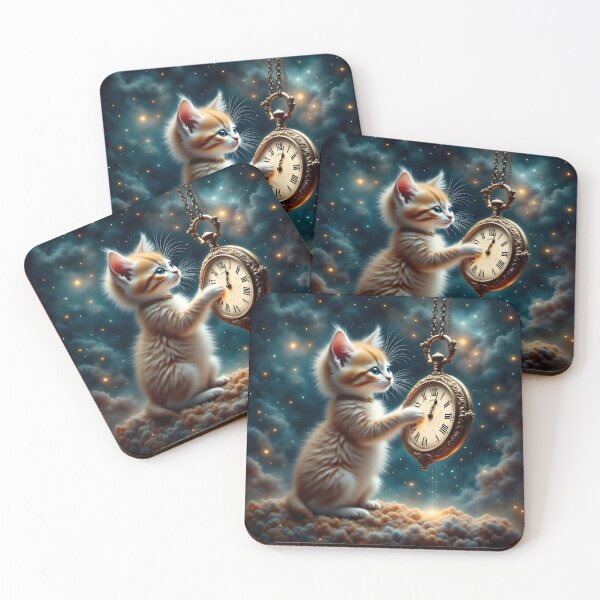 Item preview, Magical starlight surrounding a sweet kitten and a clock. designed and sold by Heartlight88.